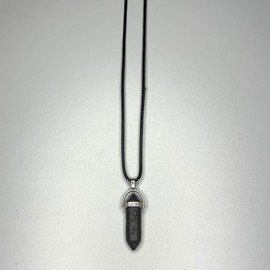 VIE Double Point Pencil Pendant, Black String (Lava Stone)