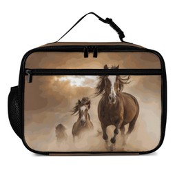 PrelerDIY Running Horse Reusable Lunch Box Insulated Lunch Bag Cooler Bag Lunchbox Meal Food Container Tote Bag for Women Kids Girls Boy School Camping Hiking Picnic Beach Travel