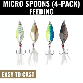 Lunkerhunt Micro Spoon Fishing Lures (4-Pack) | Spoon Fishing Bait Saltwater for Bass Fishing and Trout | Fishing Spoons Lures with Trebles Hooks (Feeding) Mischief Minnow Lure