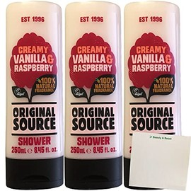 Original Source Creamy Vanilla & Raspberry Shower Gel Pack of 3 (3 x 250 ml Bottle) + usy Block