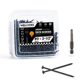 WELLOCKS Deck Screws 2-1/2", Wood Screws #9×2-1/2", Black 463 PCS, Superior Rust Resistant, Epoxy Coated, Above 1000 Hour Salt Spray Coating T25 Torx Star Bit Included for Outdoor Wood Fence