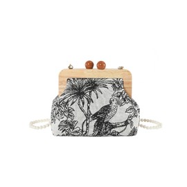CORIOS Evening Bag for Women Floral Birds Embroidery Clutch Bag Wooden Beads Handbag Bridal Wedding Purse Elegant Shoulder Bag Vintage Top Handle Bag Crossbody Bag Black
