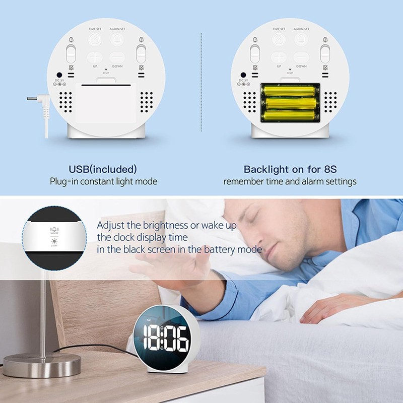 Reloj Despertador Digital LED con Alarma Dual y Brillo Ajustable