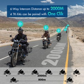 THOKWOK TK-X4 Motorcycle Bluetooth Headset, 6 Riders 2000m Helmet Intercom with Bluetooth 5.1/Music Share/Top-Tier Noise Reduction/HiFi Stereo Sound,Universal Communication System Headphones(1 Pack)