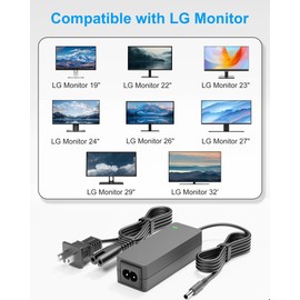 LG Monitor Power Cord Replacement 19V DC Power Supply for 32" 27" 24" 23" 22" 20" 19" Widescreen LCD TV LED Power Supply LG Electronics Monitor Power Adapter Cord