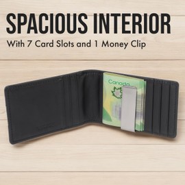 Buffalo David Bitton Blake Slimfold Genuine Leather Wallet for Men, Credit Card Holder with ID Window, 7 Card Slots & Money Clip, Black