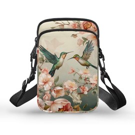 BYCHECAR Hummingbird Phone Bag Crossbody Purses for Women Flower Cross Body Pouch Messenger Sling Bags for Ladies Travel Organizer Credit Card Holder Roomy Pockets