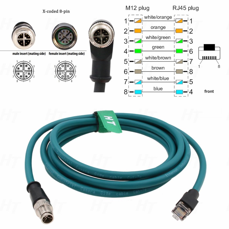 HangTon M12 Ethernet 8 pines x codificado RJ45 CAT7e GigE