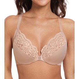 HACI Full Coverage Front Closure Bra for Women Non-Padded Plunge V Underwire T-Back Women's Everyday Bras(Beige,40DD)