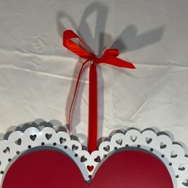 Hobby Lobby Valentines Day Red Heart Wood Metal Lace Trim Heart Ribbon Hanger 13” Wall Decor