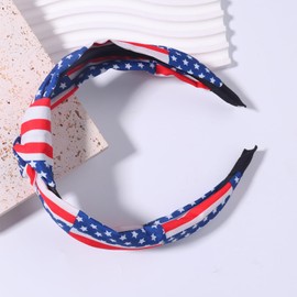 QDTK American Flag Knotted Headband for Women Girls Patriotic Stars Stripes Twist Hair Accessories Independence Day Red White Light Blue Bow Knotted Wide Headband Yoga Hair Band Hair Hoops