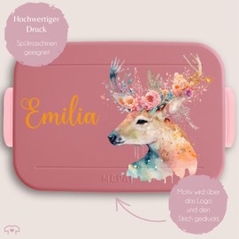 BBK223 Children's Mepal Bento Box Lunch Box - Deer - Antler Carrier Antlers Deer Motif - 900 ml - Pink