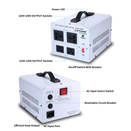 LVYUAN 2500W Voltage Transformer Power Converter Step Up 110V to 220V, Step Down 220V to 110V, 110/120 Volt - 220/240 Volt