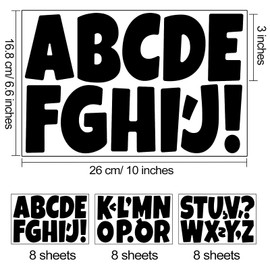 Bemeol 288 Piece Letter Stickers 24 Sheets 3 Inch Bulletin Board Letters for Classroom Self Adhesive Alphabet Poster Board Letters for School Classroom Wall Decor(Black)