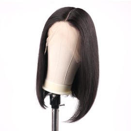 VIYAVIYA Short Straight Bob Wigs Shoulder Length Deep Middle T Part Bob Wig for Black Women Brazilian Ocean Wave Human Hair Wigs 14 inches Pre plucked Hairline