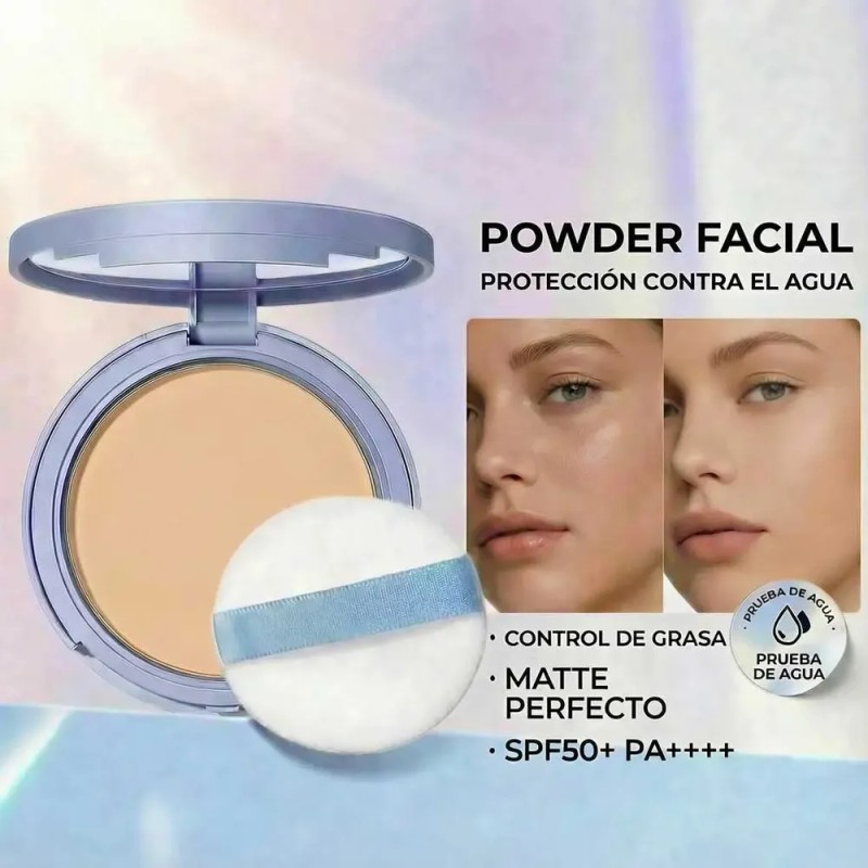 Polvo Facial – Control de Brillos, Resistente al Agua y