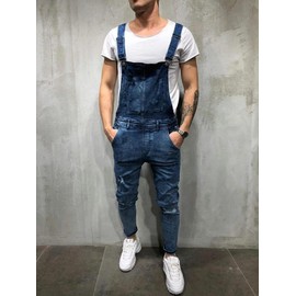 Cnstone Men's Denim Overalls, Long Pants, Oversized Denim Jeans, Skinny Cargo Pants, Hip Hop Street Style, Damaged, Large Size, For Spring, Summer, Autumn