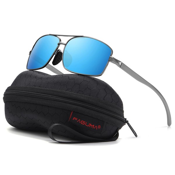 FAGUMA Ultralight Al-Mg metal Frame Sunglasses For Men Rectangular Polarized