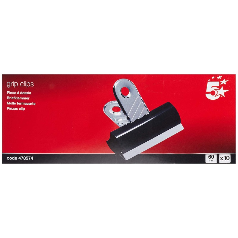 5 Star Office Grip Clips Metal Width 60mm Black [Pack