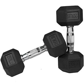 Titan Fitness 20 LB Pair Free Weights, Black Rubber Coated Hex Dumbbell, Ergonomic Cast Iron Handle, Strength Training