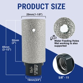 HXIN Brazed Diamond Finger Milling Bit with 5/8-11" Diamond Cone Chamfer Bit End Mill Router Bit for Dry/Wet Enlarging Shaping Hole on Porcelain Ceramic Tile Granite Marble F2950 (1-1/8"x2)