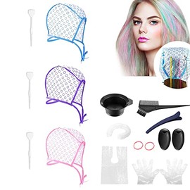 Hair Highlighting Kit Disposable Highlight Cap Coloring Dye Tool Set with 6 Hair Cap 6 Hook Needle and 4 Clips,Colouring Tools & Accessories