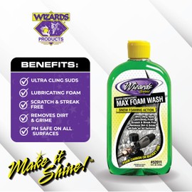 Wizards Select - Super Concentrate Max Snow Foam Car Wash Soap - Ultra Cling Suds Car Wash Shampoo With Thick Foam - Soap For Car Washing and Detailing - 16 oz