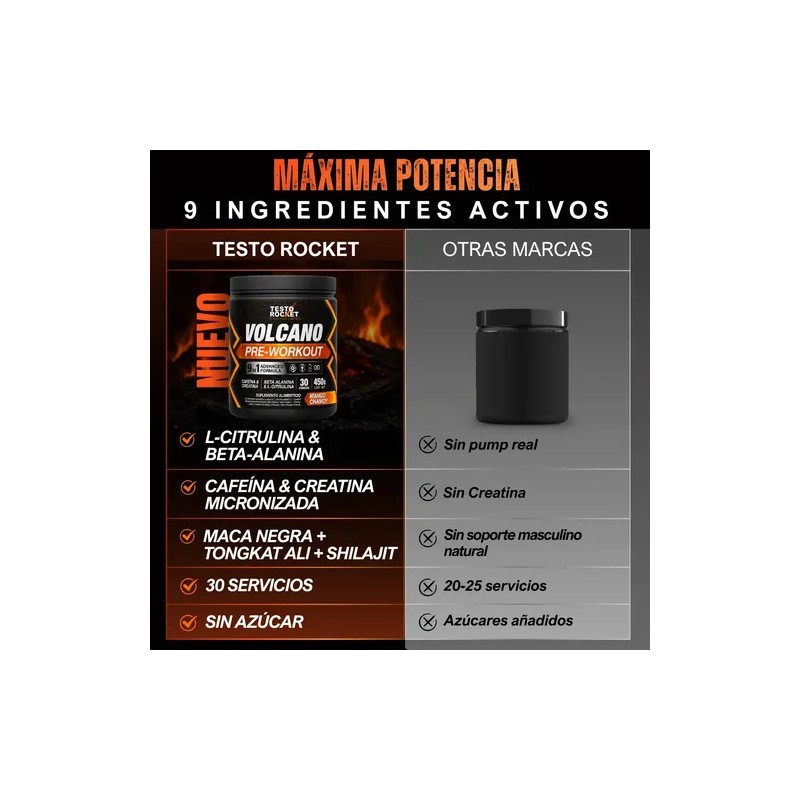 Testo Rocket Volcano Pre Entreno Pre Workout Supplement Mango Chamoy,