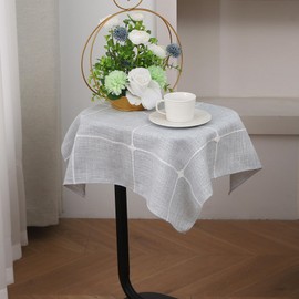 Gernaice 2 Packs Plaid 24x24 Inch Small Square End Table Cloth, Farmhouse Embroidered Fabric Checkered Tablecloth, Dust Proof Wrinkle Free Washable Table Cover for Night Stand, Grey