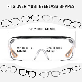 B.ANGEL Anti Fog Safety Glasses Over-Spec Design with Clear Lens, Eye Protection Goggles