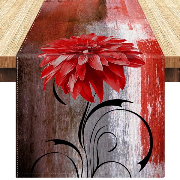 Christmas Table Runner Red Flowers Grey and Red Table Runner