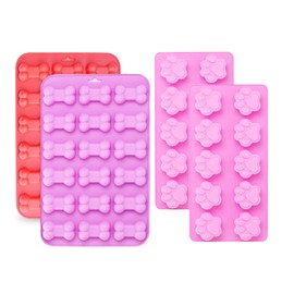 Silicone Molds Puppy Dog Paw and Bone, Non-Stick Food Grade Silicone Molds for Chocolate, Candy, Jelly, Ice Cube, Dog Treats, Cupcake Baking Mould, Muffin pan (Set of 4PCS)