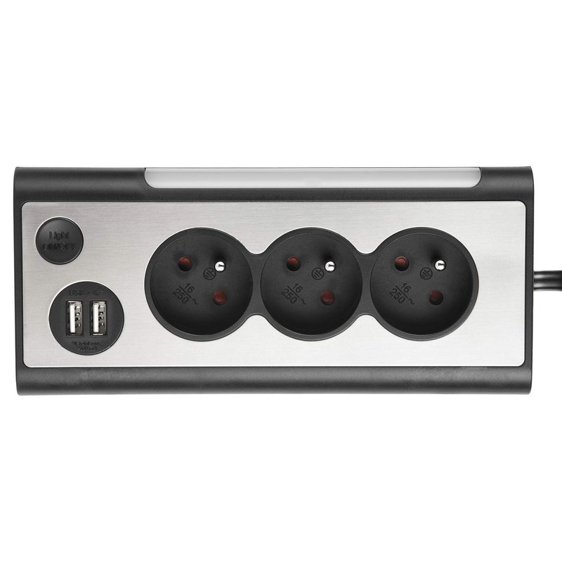 Electraline, Multi-Socket, 3-Way Power Strip with 2 USB Ports