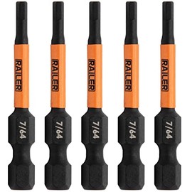Hex 7/64" Impact Driver Bit - Railer Allen Wrench Drill Hex Bits. 1/4 Quick Release S2 Steel 2 inch 7/64" Hex Bits. (5 Pack)