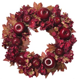 20 Inch Fall Wreaths for Front Door with Apples Hydrangea Fall Leaves - Thanksgiving Harvest Festival Deep Red Wreath Decor, Farmhouse Home Wall Fireplace Indoor/Outdoor Decoration