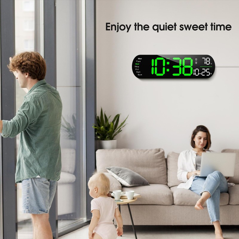 Zgrmbo Digital Wall Clock, 13" Large Display Digital Clock with