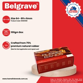 Belgrave, Rubber Bands, Size 64, 89 x 6mm, 100gm, in a Box