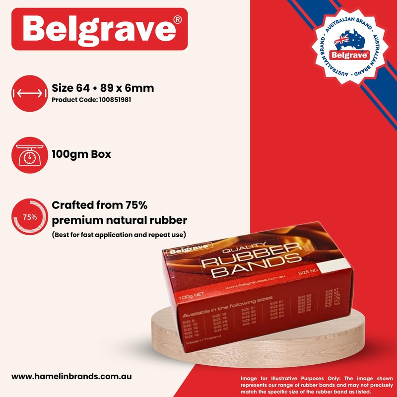 Belgrave, Rubber Bands, Size 64, 89 x 6mm, 100gm, in
