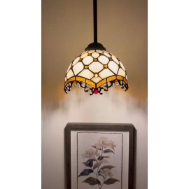 Enjoy Decor Lamps Tiffany Style Mini Hanging Lamp Plug In Beige Stained Glass Crystal Beans 60"H