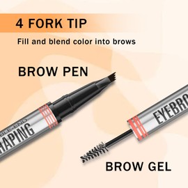 2-in-1 Brow Pen, 2025 New Eyebrow Pencil with 4-Fork-Tip & Precise Brush-Tip, Create Natural Hair-Like Brows, Last All-Day(Black)