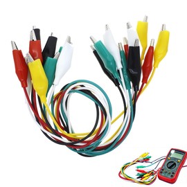 Alligator Clips, Test Leads, Set of 10, Ended Alligator Clips, 5 of Each Color, 2 Pieces, Length 18.1 - 19.7 inches (46 - 50 cm), Jumper Wire, Electrical Testing Circuit Board, Electrical Project
