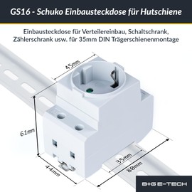 Schuko Socket [GS16] for DIN Rail 16A 230V 2P+E - Built-in Socket for Distribution Installation, Control Cabinet Meter Cabinet Protective Contact Socket for 35 mm DIN Carrier Rail Mounting (Grey)