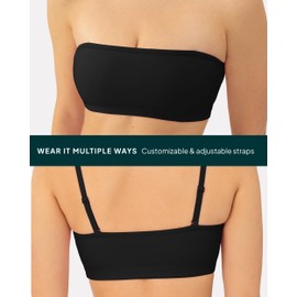 PAVOI ACTIVE Sports Bandeau Bras for Women - Padded Low Support Workout Yoga Bandeau Bra with Convertible Straps - FlexFlow - Large, Black