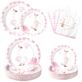 180PCS One Silly Goose Birthday Party Supplies – Pink Goose Disposable Plates and Napkins Tableware Set for Girl 1st Birthday Decorations