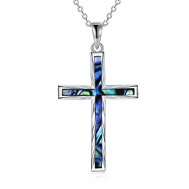 YAFEINI Religious Cross Pendant Necklace Sterling Silver Abalone Shell Cross Pendant Jewellery Gifts for Women Men (C-Abalone Shell)