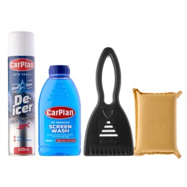 CarPlan Winter Essentials Kit, 4 Piece Set - Ice Scraper, De-Icer Spray, Windshield Washer Fluid & Window Demister Pad