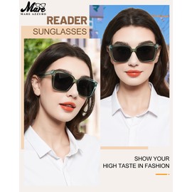 MARE AZZURO Oversized Square Reader Sunglasses 2.25 Women, Extra Large Sun Readers UV Protection, Outdoor Green Reading Sunglasses 100 125 150 175 200 225 250 275 300 350 400