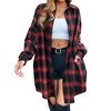 Bozanly Women's Oversized Button Down Long Plaid Flannel Shirts Lapel