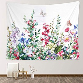 RosieLily Floral Plants Tapestry, 59"x 79" Colorful Botanical Flowers Nature Wall Hanging for Bedroom Living Room Dorm Wall Decor