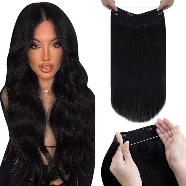 LaaVoo Human Hair Invisible Wire Hairpiece Extensions Real Hair 20 Inches Ash Blonde Highlighted Light Blonde Remy Hair Extension with Wire Hair Thickening Straight Piano Colour 100 g/Pack